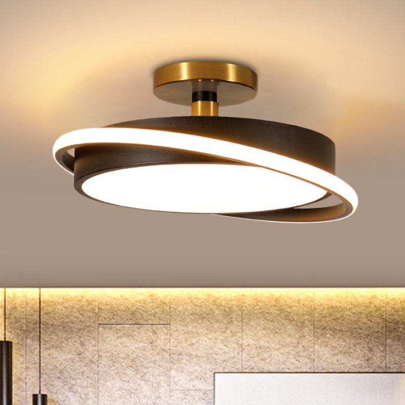 Plafonnier moderne en métal pour chambre à coucher – Lampe semi-encastrée à LED de 18"/21,5" de diamètre en blanc/noir avec anneau rotatif – Lumière blanche/chaude
