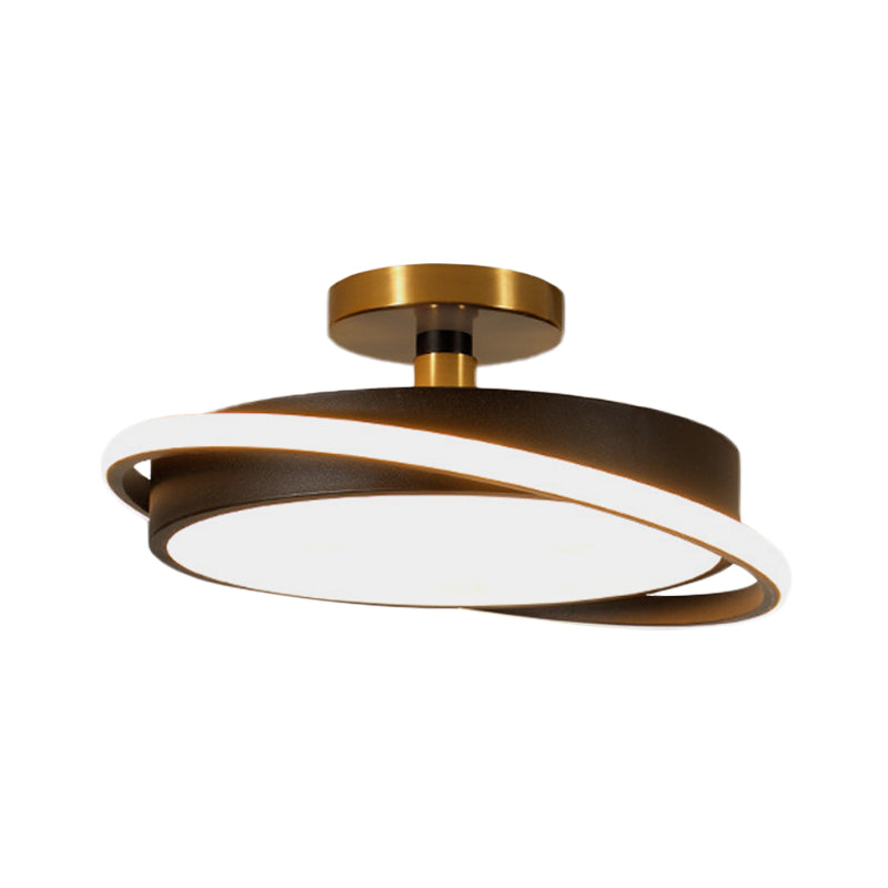 Plafonnier moderne en métal pour chambre à coucher – Lampe semi-encastrée à LED de 18"/21,5" de diamètre en blanc/noir avec anneau rotatif – Lumière blanche/chaude