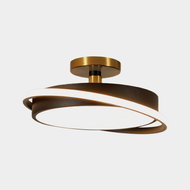 Plafonnier moderne en métal pour chambre à coucher – Lampe semi-encastrée à LED de 18"/21,5" de diamètre en blanc/noir avec anneau rotatif – Lumière blanche/chaude