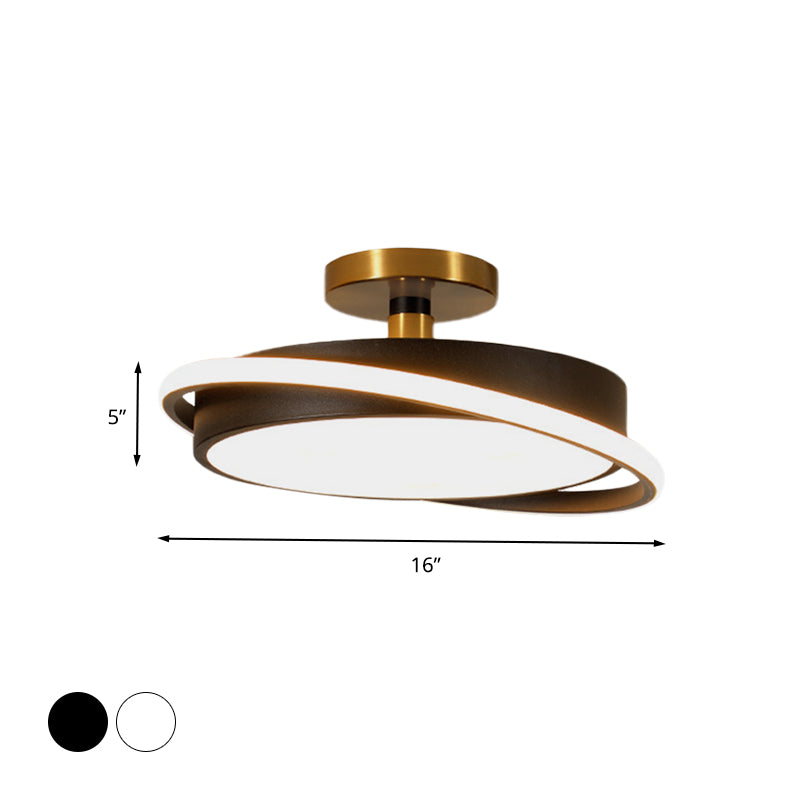 Plafonnier moderne en métal pour chambre à coucher – Lampe semi-encastrée à LED de 18"/21,5" de diamètre en blanc/noir avec anneau rotatif – Lumière blanche/chaude