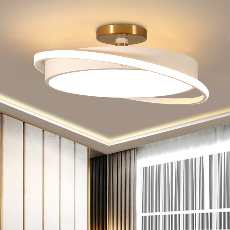 Plafonnier moderne en métal pour chambre à coucher – Lampe semi-encastrée à LED de 18"/21,5" de diamètre en blanc/noir avec anneau rotatif – Lumière blanche/chaude