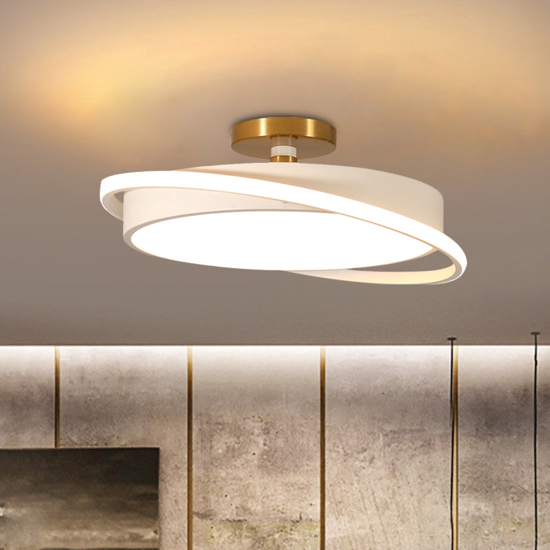 Plafonnier moderne en métal pour chambre à coucher – Lampe semi-encastrée à LED de 18"/21,5" de diamètre en blanc/noir avec anneau rotatif – Lumière blanche/chaude