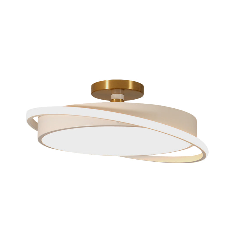 Plafonnier moderne en métal pour chambre à coucher – Lampe semi-encastrée à LED de 18"/21,5" de diamètre en blanc/noir avec anneau rotatif – Lumière blanche/chaude
