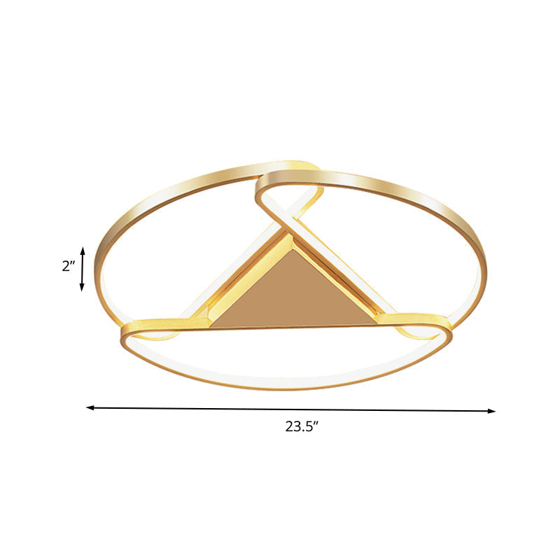 18/23.5 Wide Led Gold Flush Mount Ceiling Light - Modern Semi-Circle Acrylic Design Triangle Canopy