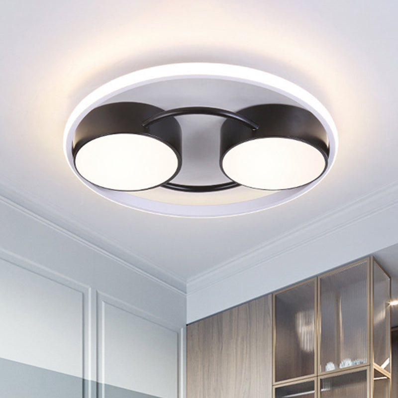Double Drum LED Flush Ceiling Lamp: Modern Metal 18"/21.5" Fixture for Bedroom in Black with Warm/White Light