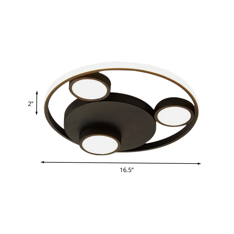 Contemporary LED Black Flush Mount Bear Head Acrylic Light Fixture
