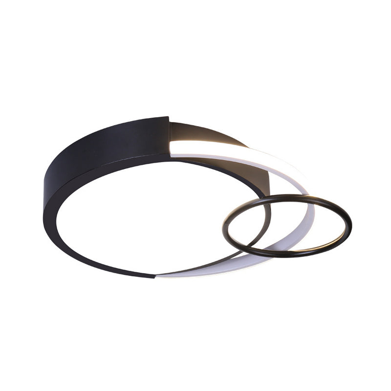 Modern Drum and Ring Metal Flush Mount Ceiling Light Fixture - 19"/23" W LED, Black, Warm/White Light