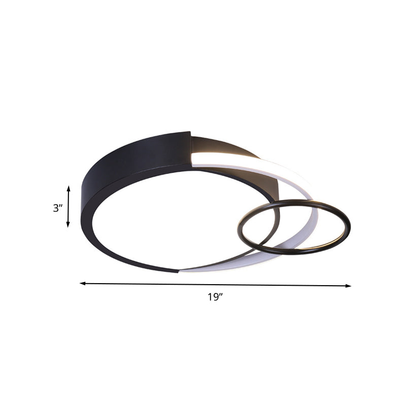Modern Drum and Ring Metal Flush Mount Ceiling Light Fixture - 19"/23" W LED, Black, Warm/White Light