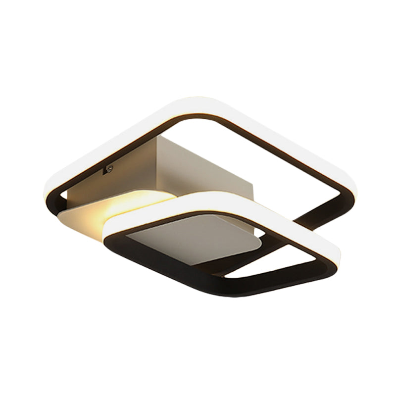 2-Square Frame LED Flushmount Ceiling Light in Modern Black and White/Warm Light for Hallways