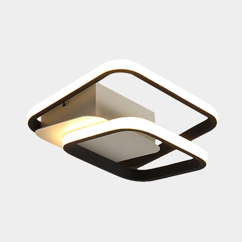 2-Square Frame LED Flushmount Ceiling Light in Modern Black and White/Warm Light for Hallways