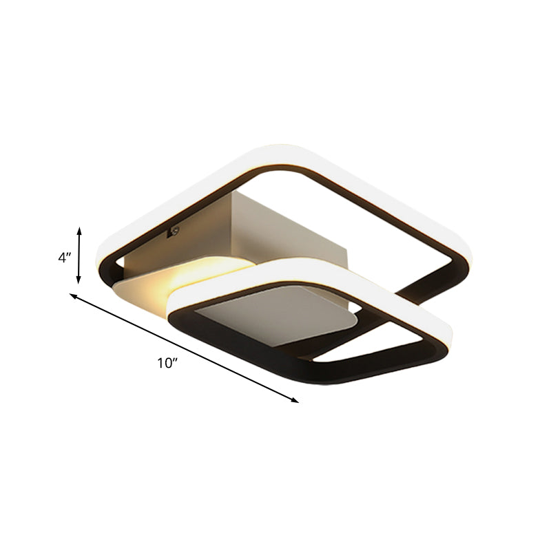 2-Square Frame LED Flushmount Ceiling Light in Modern Black and White/Warm Light for Hallways