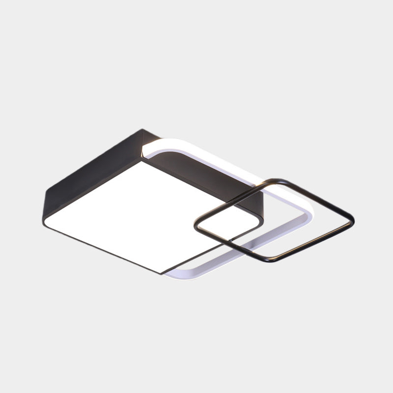 Contemporary LED Flushmount Lighting in Black Square Design – White/Warm Light, 18"/21.5" Wide