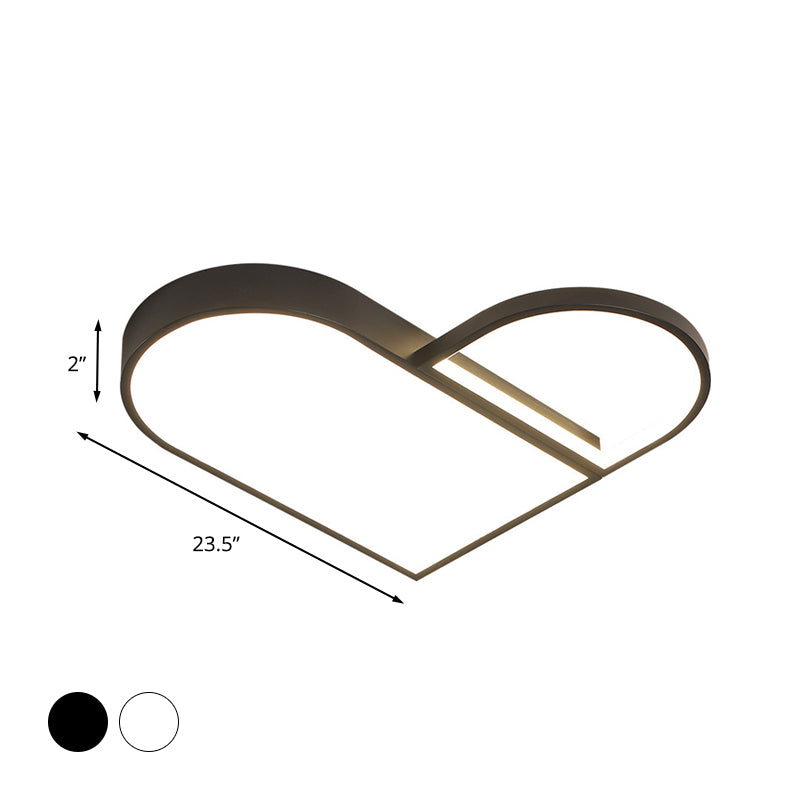 LED Bedroom Flush Mount Modern White/Black Flush Lighting with Love Heart Metal Shade, 19.5"/23.5" Width