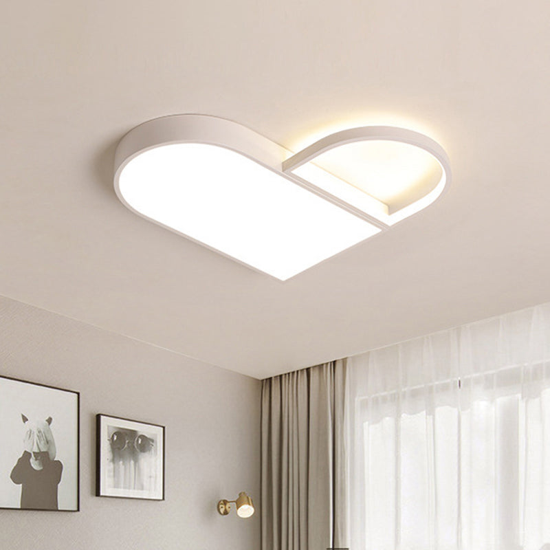 LED Bedroom Flush Mount Modern White/Black Flush Lighting with Love Heart Metal Shade, 19.5"/23.5" Width