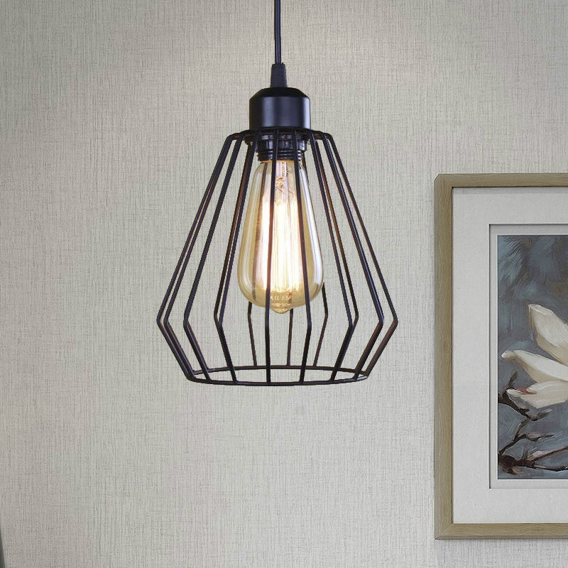 Metal Wire Cage Pendant Lamp - Black/Brass - Warehouse Style - Dining Table Lighting