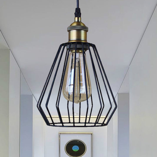 Metal Wire Cage Pendant Lamp - Black/Brass - Warehouse Style - Dining Table Lighting