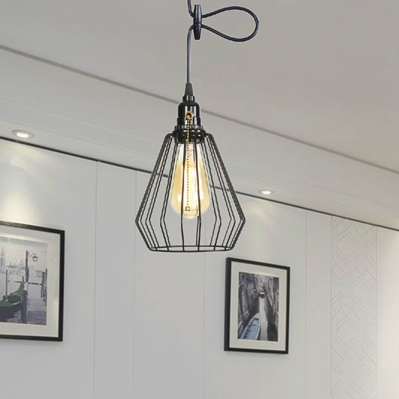 Metal Wire Cage Pendant Lamp - Black/Brass - Warehouse Style - Dining Table Lighting