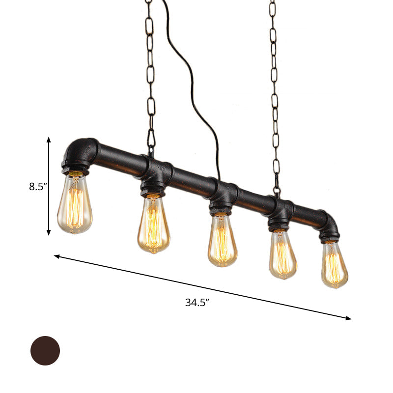 Vintage Metallic 5-Light Indoor Island Lighting With Weathered Copper Finish - Expose Bulb Pendant