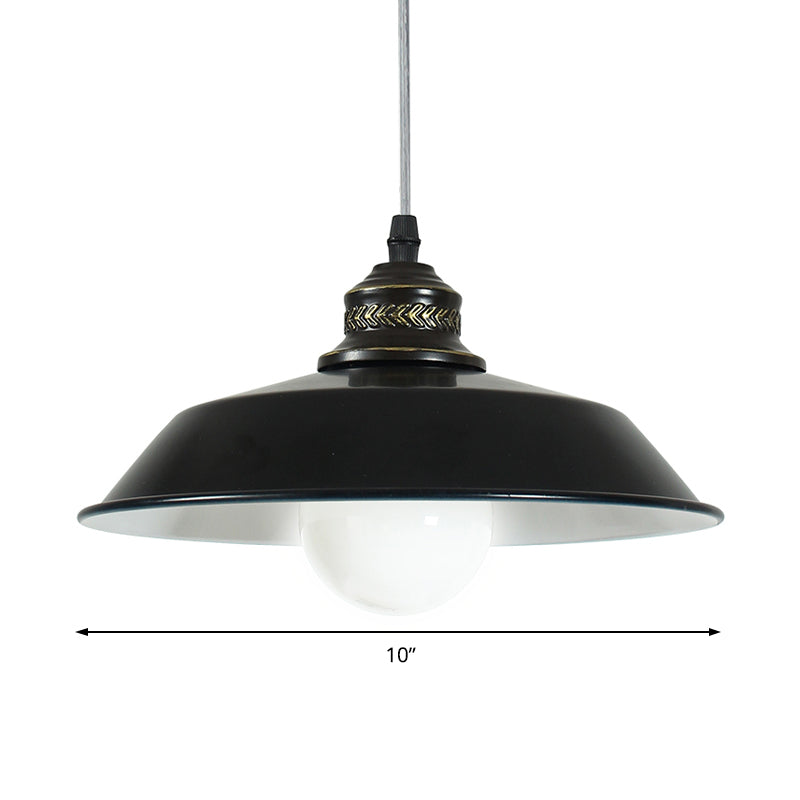 Stylish Loft Barn Lampshade Suspension Light in Black, Metallic Ceiling Pendant - 1 Light, 10"/14" Diameter