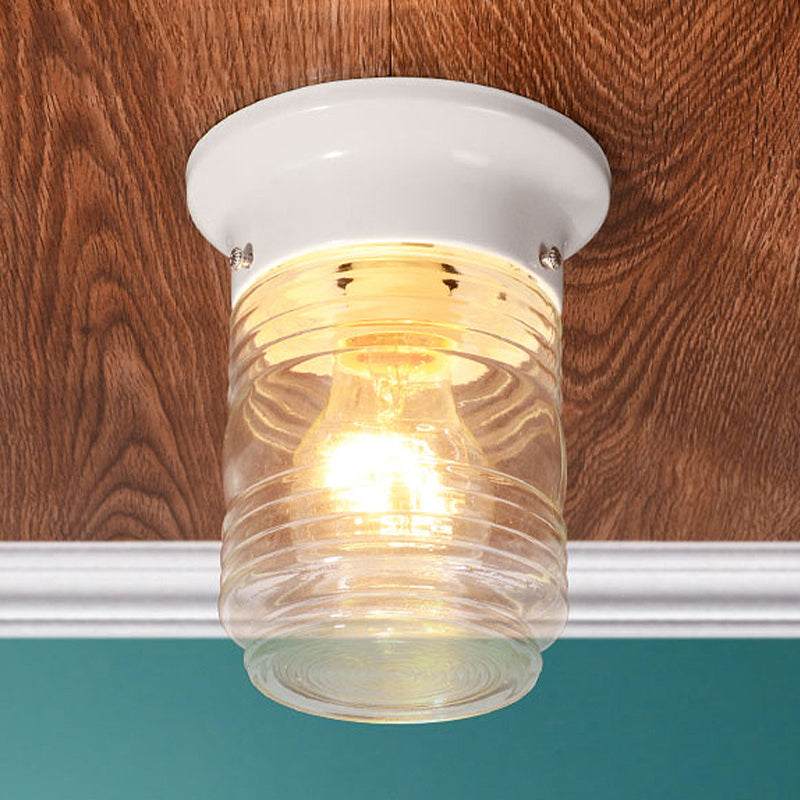 Hand Blown Glass Industrial Ceiling Light with Cylinder Shape and Flush Mount - Black/White