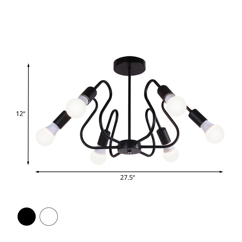 Plafonnier semi-encastré en métal industriel rétro avec ampoule apparente - 3/5/6 têtes - Éclairage de salle à manger - Noir/Blanc