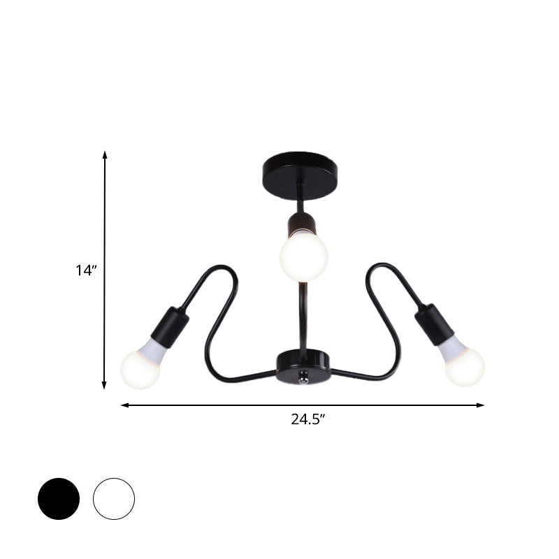 Plafonnier semi-encastré en métal industriel rétro avec ampoule apparente - 3/5/6 têtes - Éclairage de salle à manger - Noir/Blanc