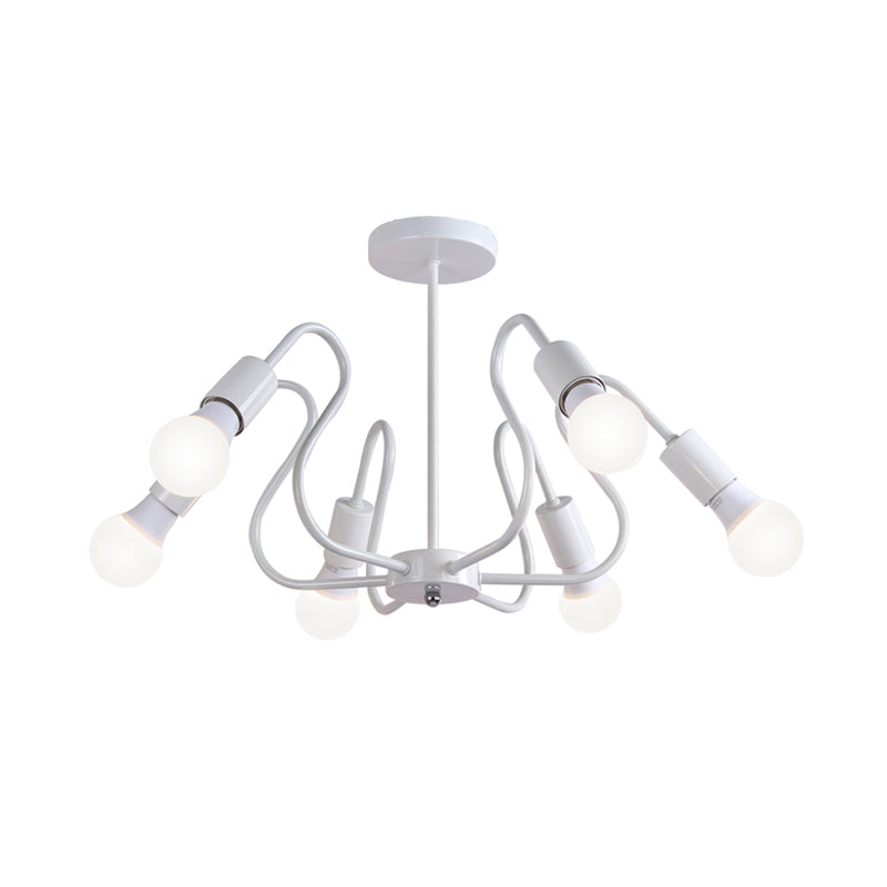Plafonnier semi-encastré en métal industriel rétro avec ampoule apparente - 3/5/6 têtes - Éclairage de salle à manger - Noir/Blanc