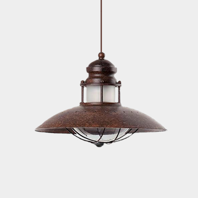 Rustic LED Pendant Lamp - Farmhouse Style with Flared Iron Shade