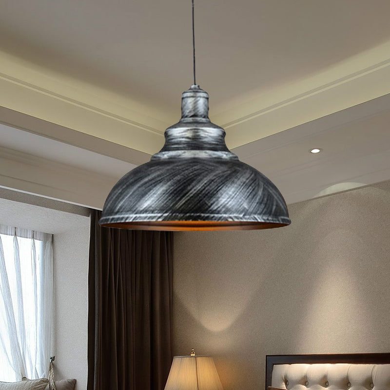 Rustic Metal Bowl Pendant Lamp - Silver/Bronze with Pulley - Perfect for Restaurant Ceiling