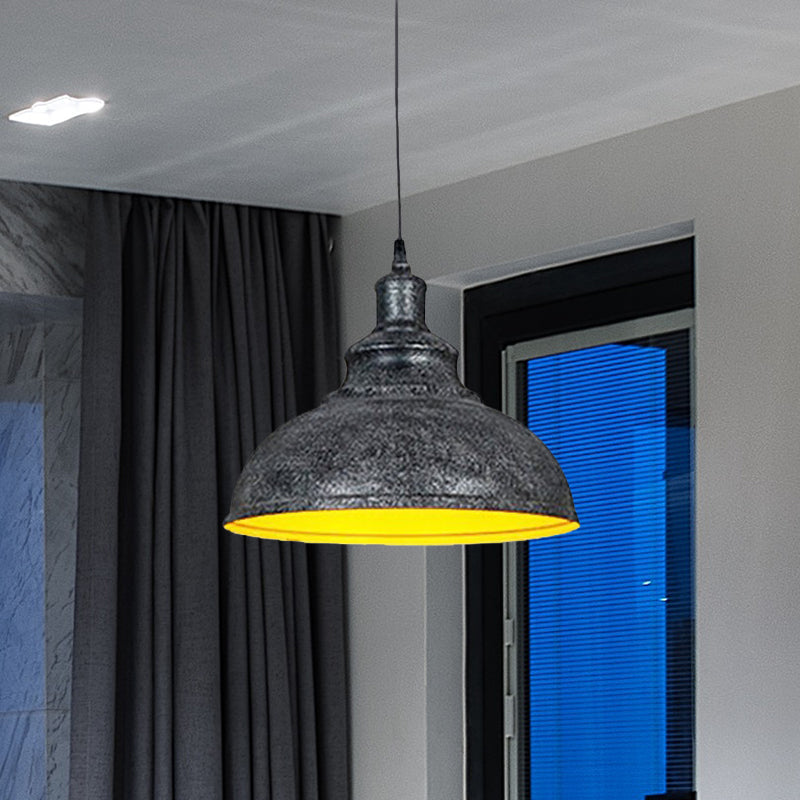 Vintage Iron Domed Pendant Light - 1-Light Black/Bronze Finish For Restaurants Black