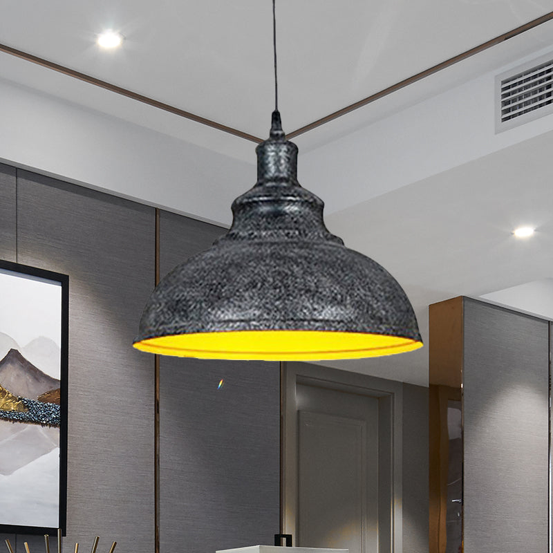 Vintage Iron Domed Pendant Light - 1-Light Black/Bronze Finish For Restaurants