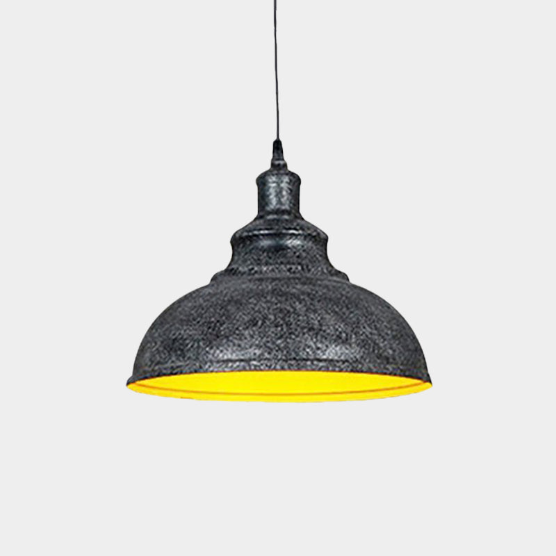 Vintage Iron Domed Pendant Light - 1-Light Black/Bronze Finish For Restaurants