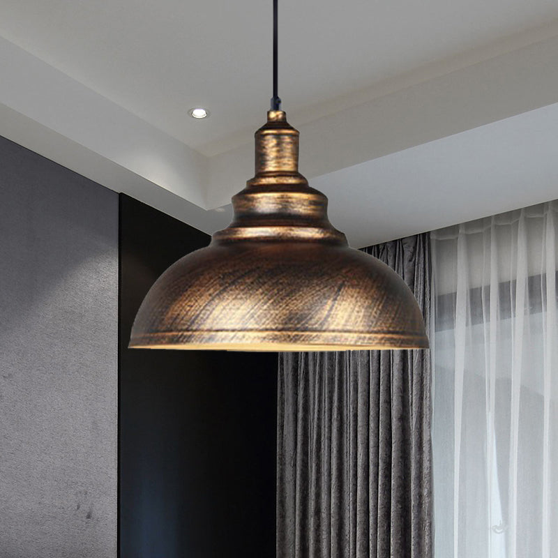Vintage Iron Domed Pendant Light - 1-Light Black/Bronze Finish For Restaurants Bronze