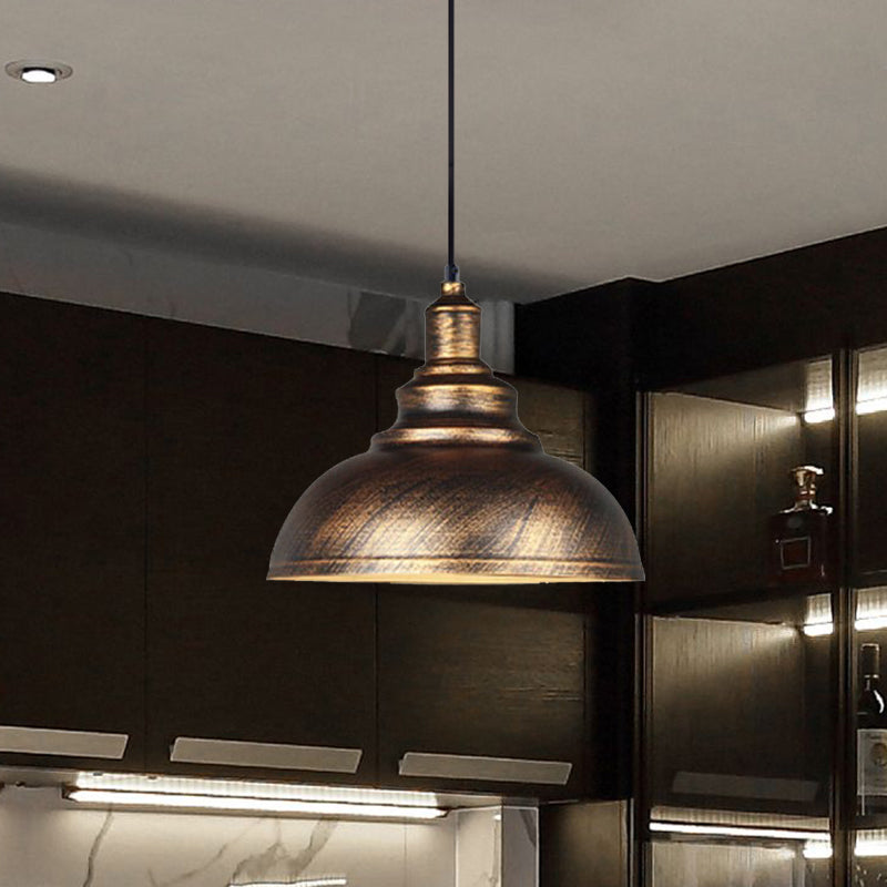 Vintage Iron Domed Pendant Light - 1-Light Black/Bronze Finish For Restaurants