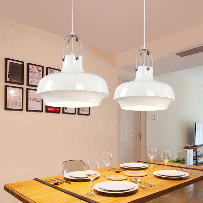Industrial Metallic Urn Pendant Light In White/Black 10/16/19 W White / 10
