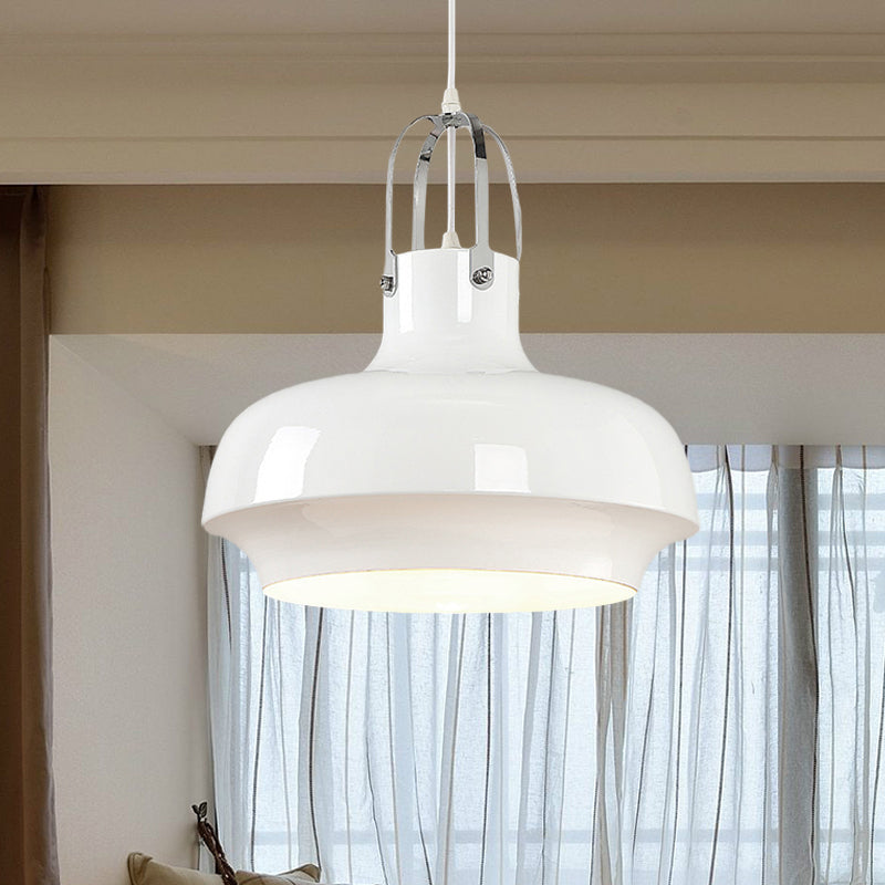 Metallic Urn Pendant Light - Industrial 1-Head Suspension Lamp for Dining Room in White/Black - 10"/16"/19" Width