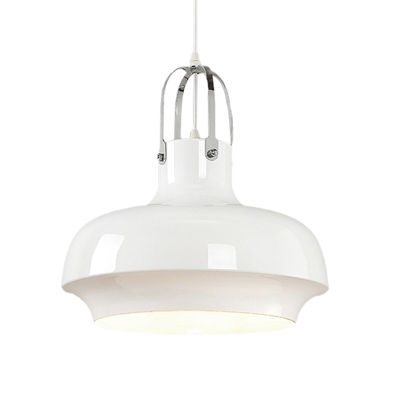 Metallic Urn Pendant Light - Industrial 1-Head Suspension Lamp for Dining Room in White/Black - 10"/16"/19" Width
