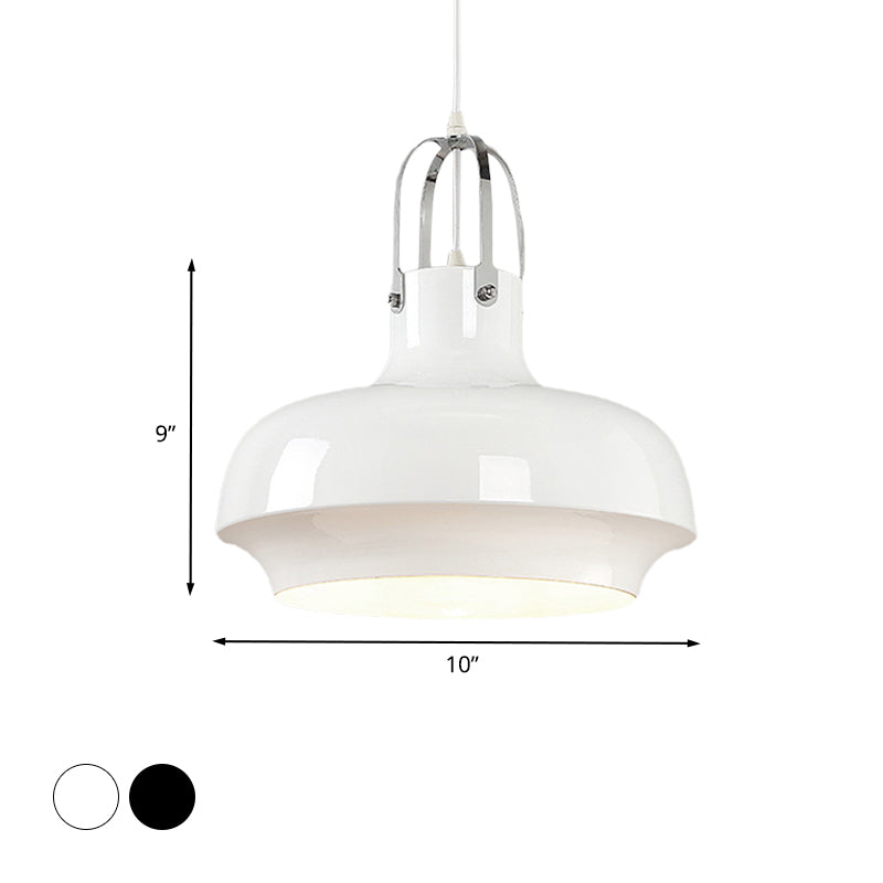 Metallic Urn Pendant Light - Industrial 1-Head Suspension Lamp for Dining Room in White/Black - 10"/16"/19" Width