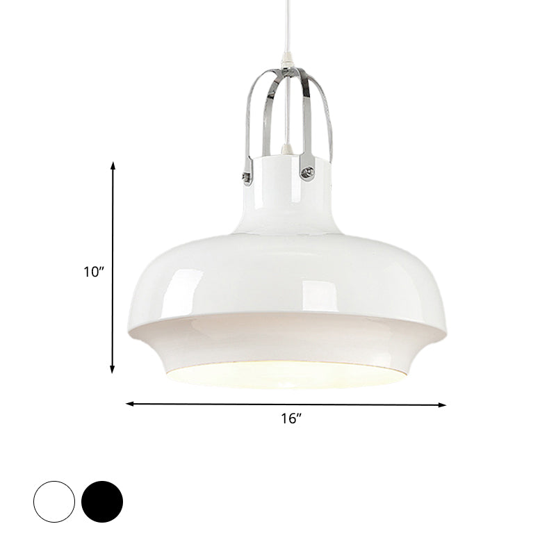 Metallic Urn Pendant Light - Industrial 1-Head Suspension Lamp for Dining Room in White/Black - 10"/16"/19" Width