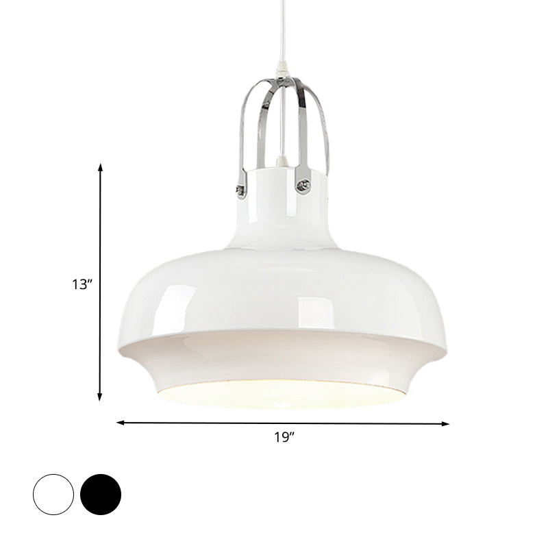 Metallic Urn Pendant Light - Industrial 1-Head Suspension Lamp for Dining Room in White/Black - 10"/16"/19" Width