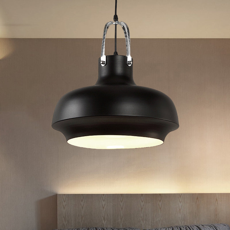 Industrial Metallic Urn Pendant Light In White/Black 10/16/19 W Black / 10