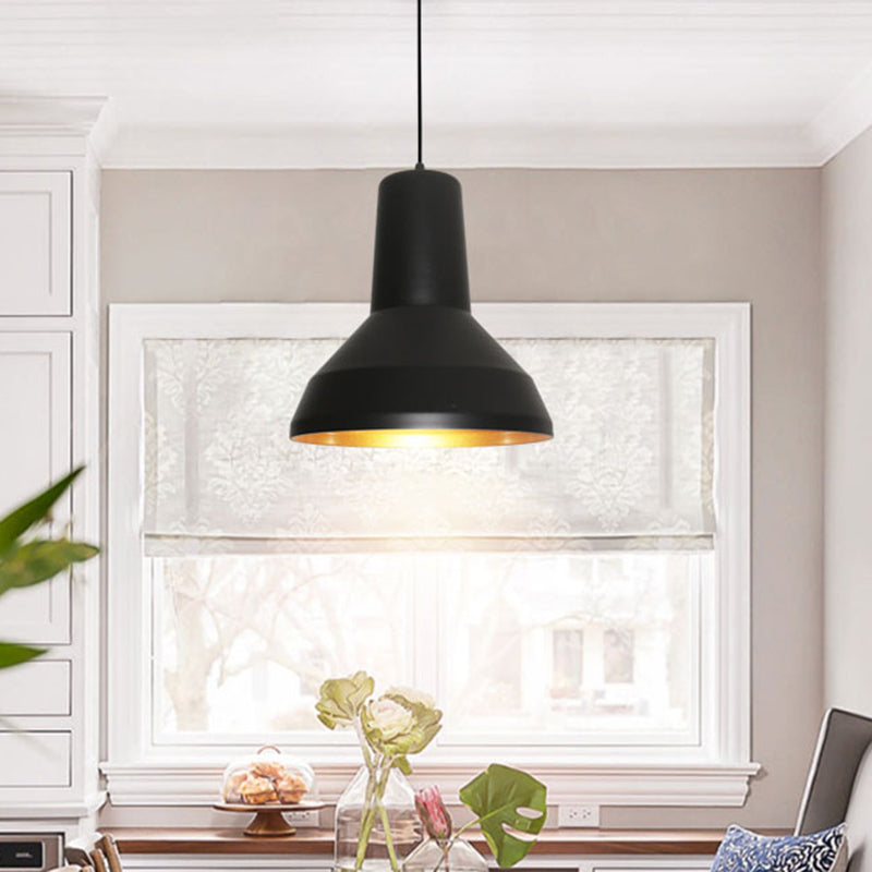 Black 1-Bulb Industrial Metal Funnel Shade Ceiling Hang Fixture for Dining Table