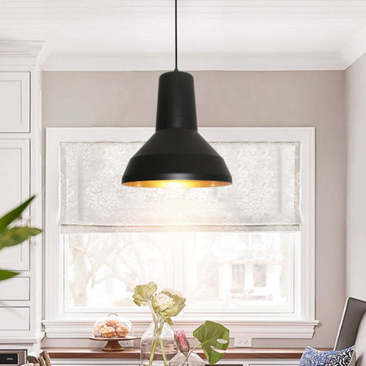 Black 1-Bulb Industrial Metal Funnel Shade Ceiling Hang Fixture for Dining Table