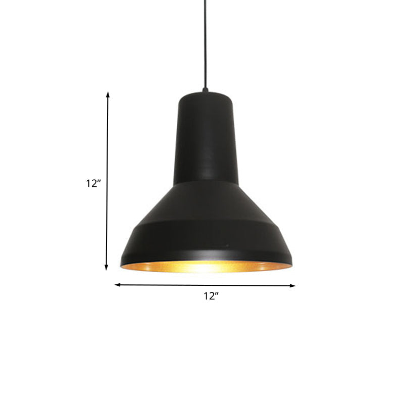 Black 1-Bulb Industrial Metal Funnel Shade Ceiling Hang Fixture for Dining Table