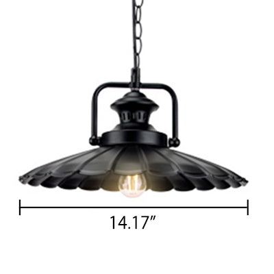 Vintage Industrial Pendant Light - Black Metal Cone Pendant Lamp for Indoor Use with 1 Light