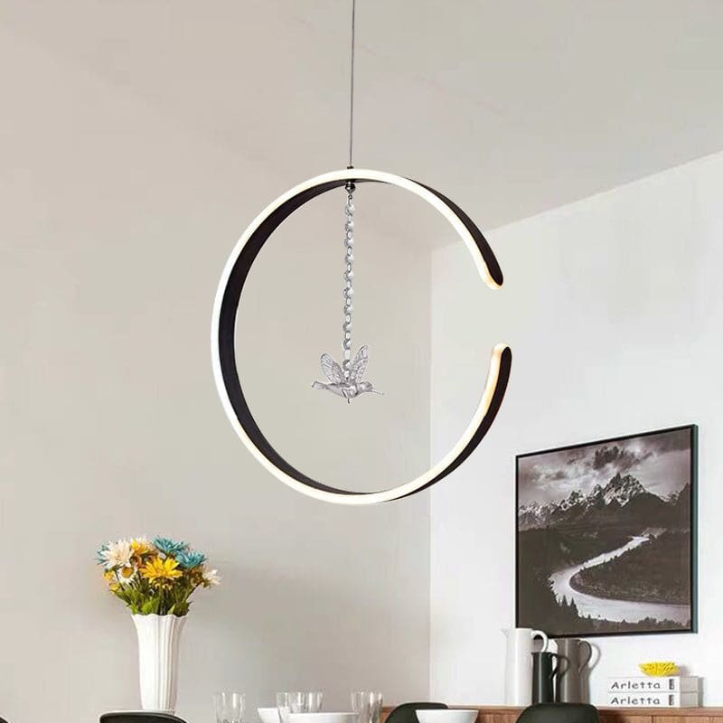 Acrylic Ring Pendant Lamp – Minimalist LED Hanging Light in White or Black