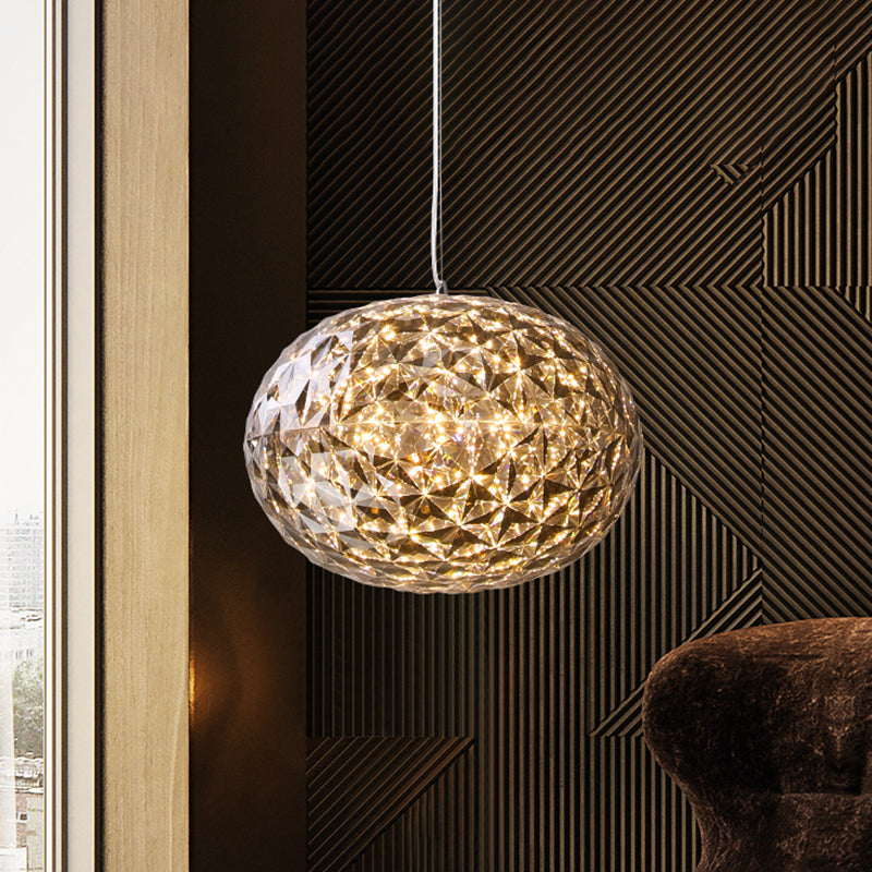 Lampe de chevet à LED - Lampe suspendue contemporaine grise avec abat-jour en acrylique sphérique - Largeur 10"/12"