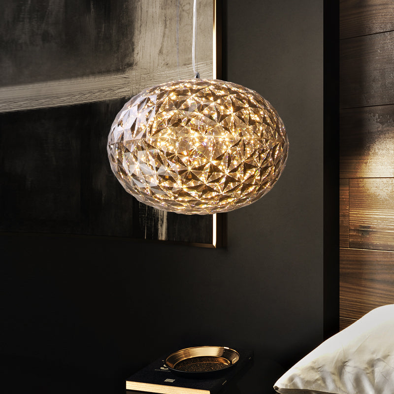 Lampe de chevet à LED - Lampe suspendue contemporaine grise avec abat-jour en acrylique sphérique - Largeur 10"/12"
