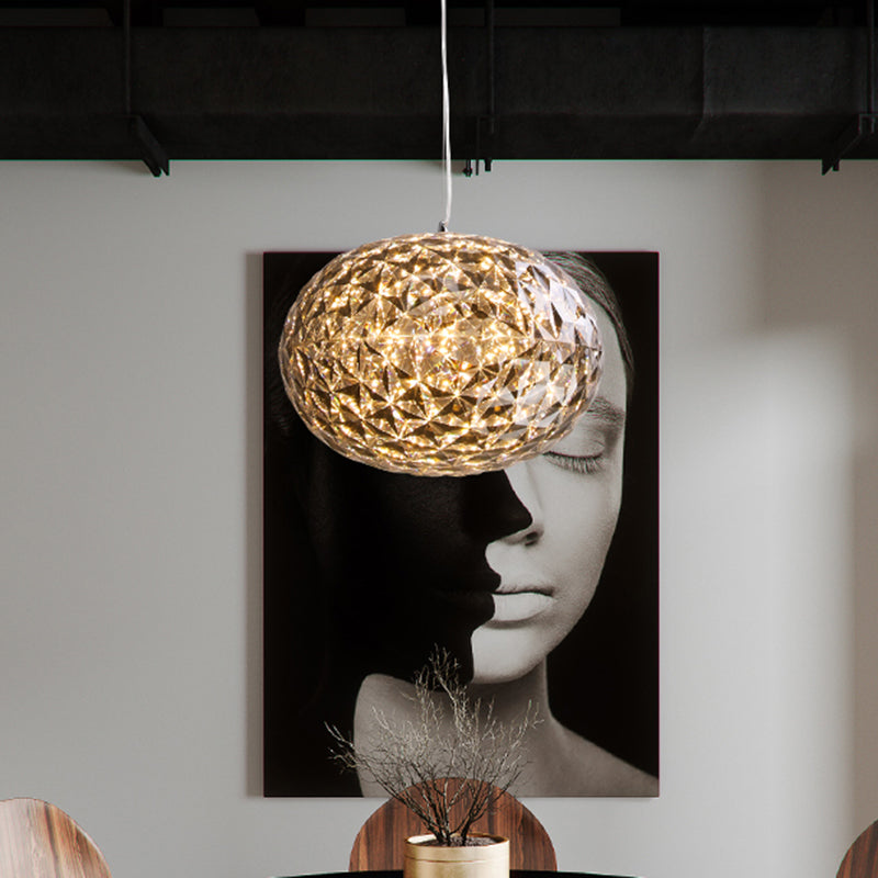 Lampe de chevet à LED - Lampe suspendue contemporaine grise avec abat-jour en acrylique sphérique - Largeur 10"/12"