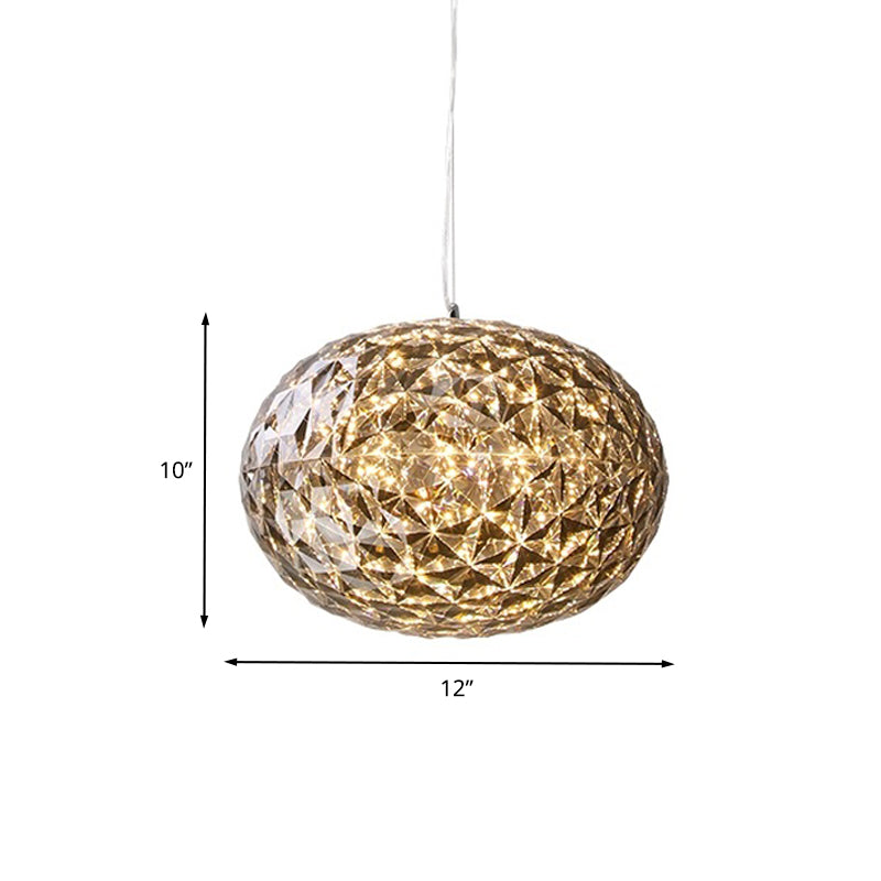 Lampe de chevet à LED - Lampe suspendue contemporaine grise avec abat-jour en acrylique sphérique - Largeur 10"/12"